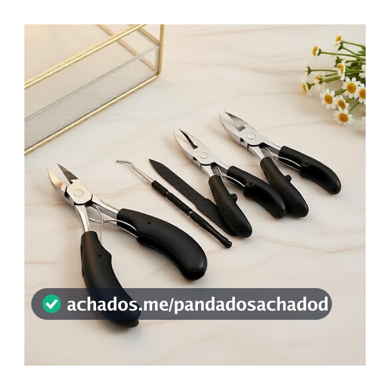 Kit de Manicure 5 Peças em Aço Inoxidável: Cortador de Unhas de Boca Larga, Pinça para Unhas Encravadas, Lima e Limpador