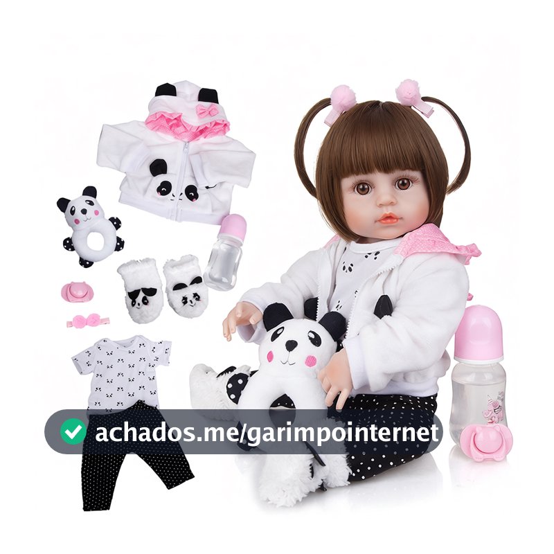 Brastoy Bebê Reborn Boneca Silicone Menina Panda 48cm Menina Boneca