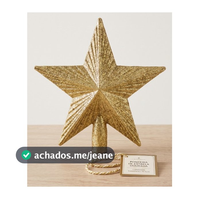 Estrela Ponteira com Glitter Árvore de Natal 20cm Enfeite Natalino Dourado