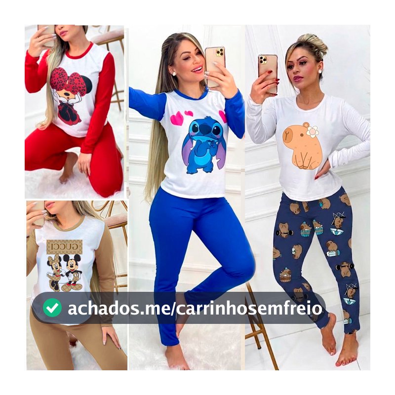 Pijama Feminino Manga Longa e Calça Luxo Inverno