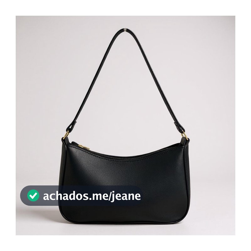 Bolsa de ombro baguete feminina , Bolsa lua com detalhes em dourado e fecho em ziper