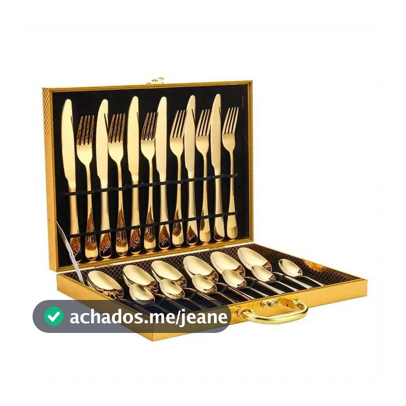 Jogo Talheres 24 Peças Faqueiro Dourado Aço Inox Premium Luxo cozinha Com Maleta