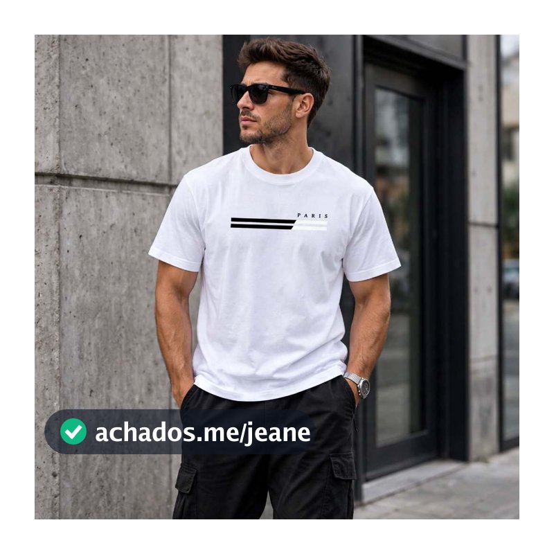 Camiseta Masculina Paris 2 faixas 100% algodao manga curta Estilo Casual Masculino Premium a fazenda patrimônio