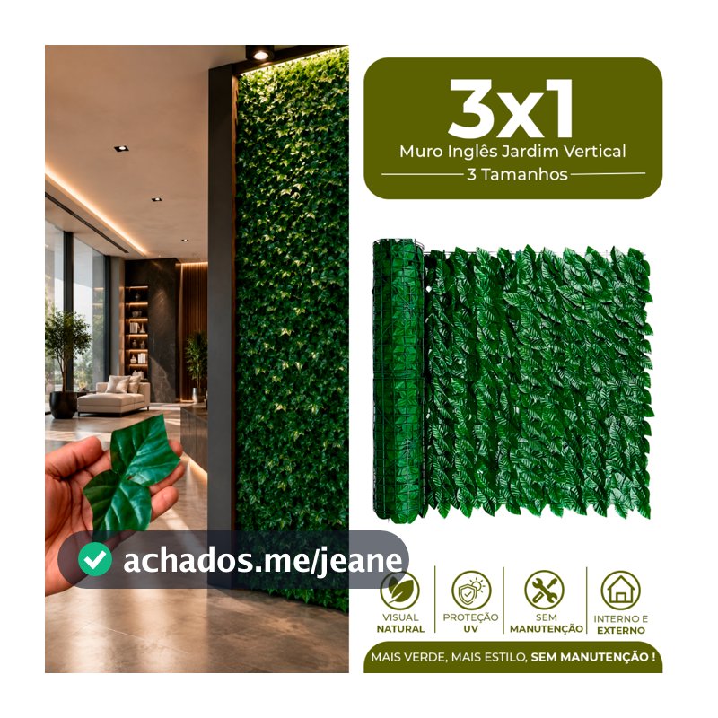 Muro Inglês Jardim Vertical Artificial 3x1 Painel Decoração Artificial