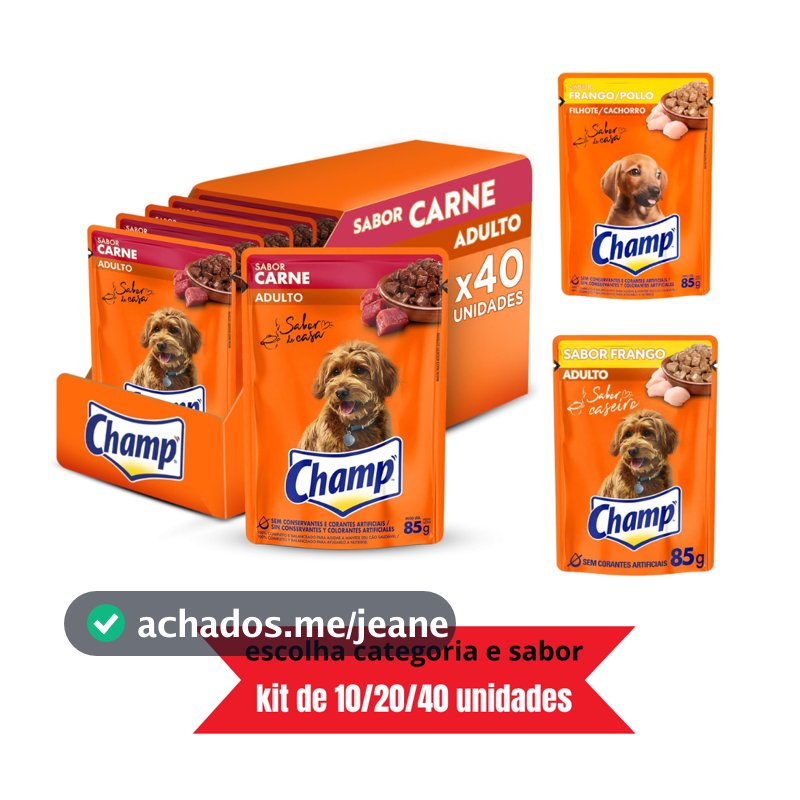 CHAMP SACHÊ PARA DOG IRRESISTÍVEL 85G (ESCOLHA CATEGORIA E SABOR) KIT 10/20/40 UN