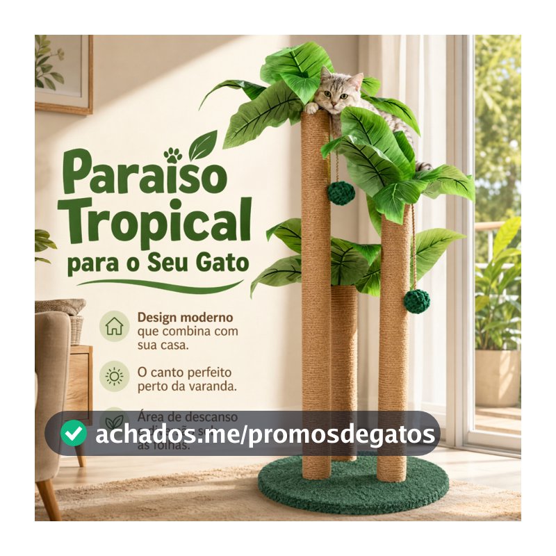 Newpet-Arranhador Três Alturas de Sisal 80cm com Folhas de Bananeira, Base Larga Anti-tombamento para Gatos