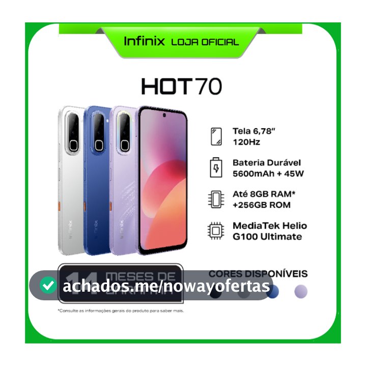 Smartphone Infinix HOT 70 256GB de Armazenamento 8GB RAM Bateria 5600mAh NFC 120hz IA celular