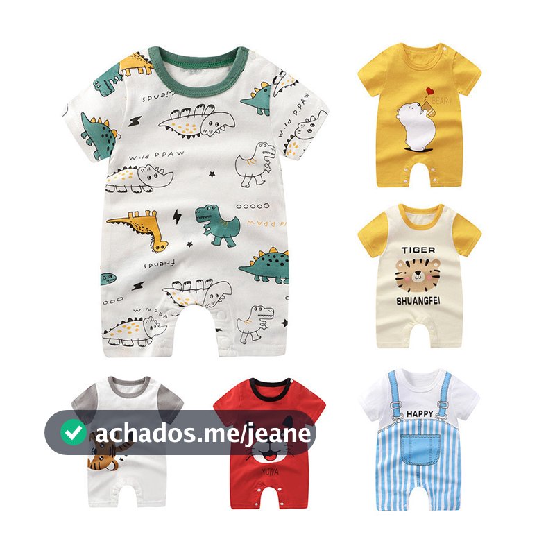 0-12 Meses Macacão de manga curta para bebês, Baby Summer Romper, Roupas 100% algodão