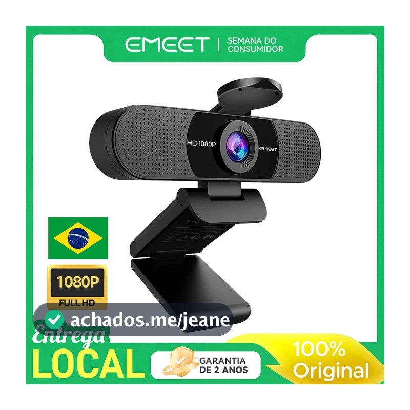 Câmera Web EMEET C960 1080P com 2 Microfones, 90° FOV, USB Plug and Play para PC para Zoom, Teams