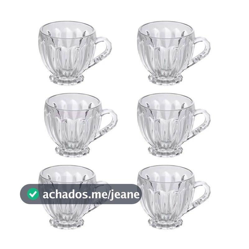 Xícaras Vidro Itália Clear Jogo 12 Peças Transparentes  Chá Café 200ml Cristal Luxuoso Delicado
