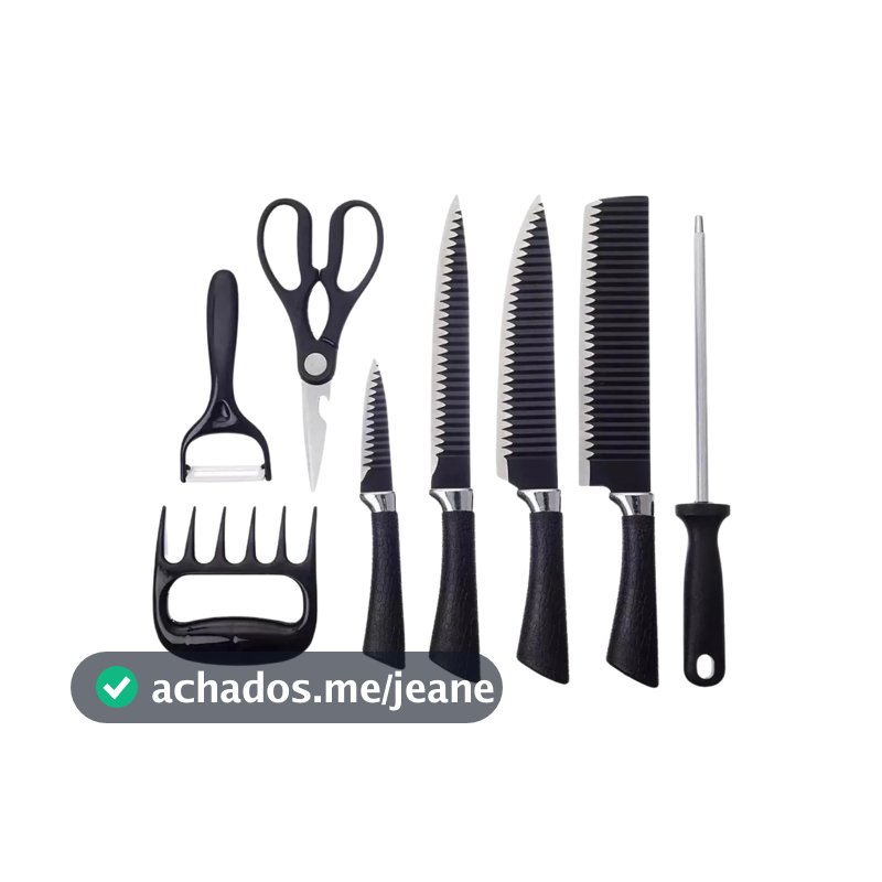Kit De Facas Cozinha Churrasco Premium Inox 8 Peças Elegante