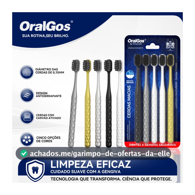 OralGos Escova Premium com Cerdas de Carvão,Cerdas de altadensidade+Pega Antiderrapante