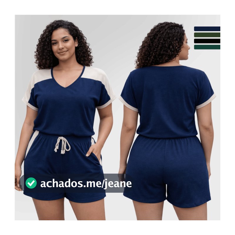 Conjunto Feminino Blusa Gola V Short Cintura Elástica Cordão Bicolor Confortável Casual Verão