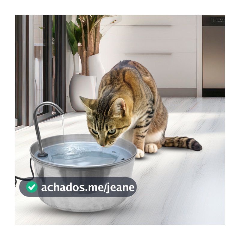 Bebedouro Fonte de Água Automática Elétrica Bivolt para Gato Tubo Aço Inox 1,8 Litros - Petliz