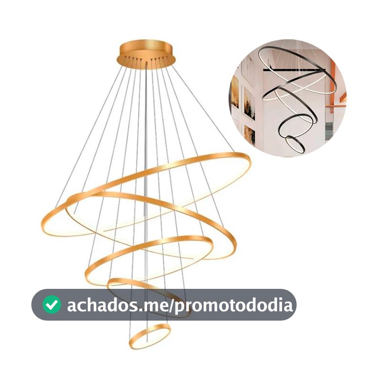 Lustre Anéis Pendente Arcos Led Moderno Com Controle Remoto Brinovar