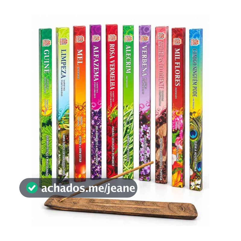 Kit 10 Incensos Indianos Limpeza Proteção Prosperidade + Porta Incenso
