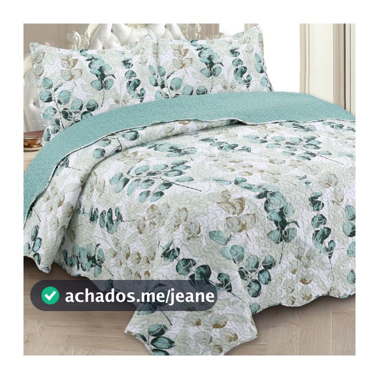Cobre leito casal Queen Shabby Chic Patchwork dupla face 3 pecas