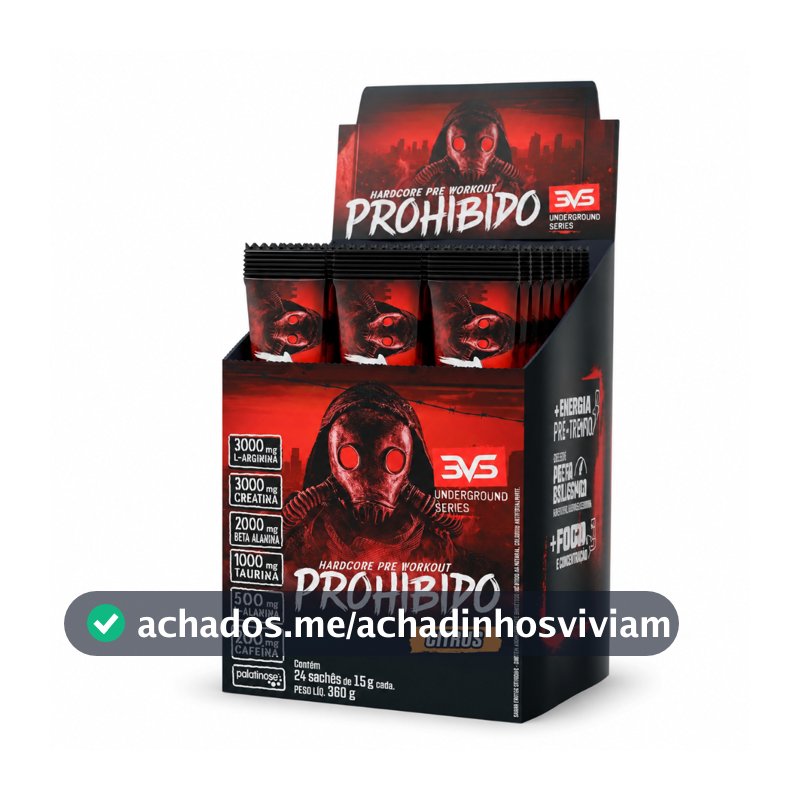 Pré Treino Prohibido 24 Sachês de 15g 360g Fórmula Avançada com Cafeína Creatina Beta Alanina Taurina