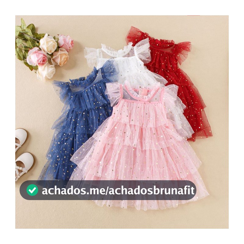 Vestido infantil estrelinhas estrelas tule aniversário ensaio fotográfico frozen