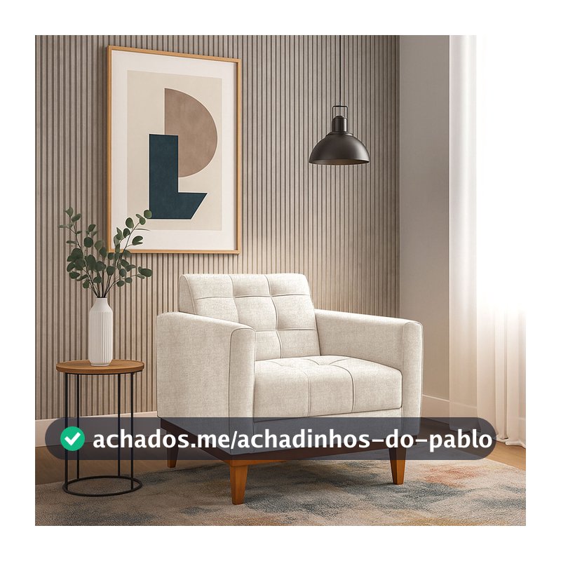 Poltrona Decorativa Estofada para Sala Assunção Tecido Linho