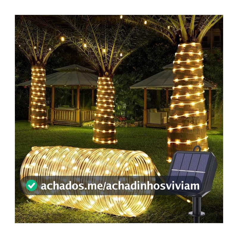 Cordão de Luzes Solar 10M 300LED, IP65, À Prova d’Água, Decoração de Natal para Jardim e Festa