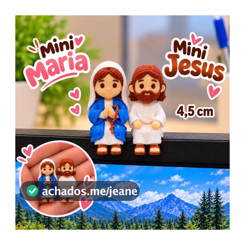 Mini Jesus Cristo e Maria Sentados 4,5cm - Decoração para Mesa Monitor