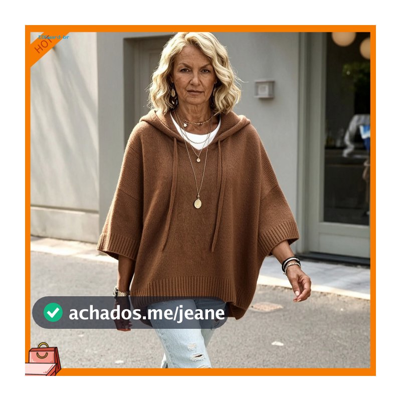 Oversized Sweaters Autumn Women’s Loose Fit Knit Pullover Sweater with Drawstring Hood 3/4 Sleeve Drop Shoulder Solid