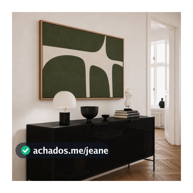 Quadro Abstrato Verde Boho Com Moldura Flutuante Tecido Canvas