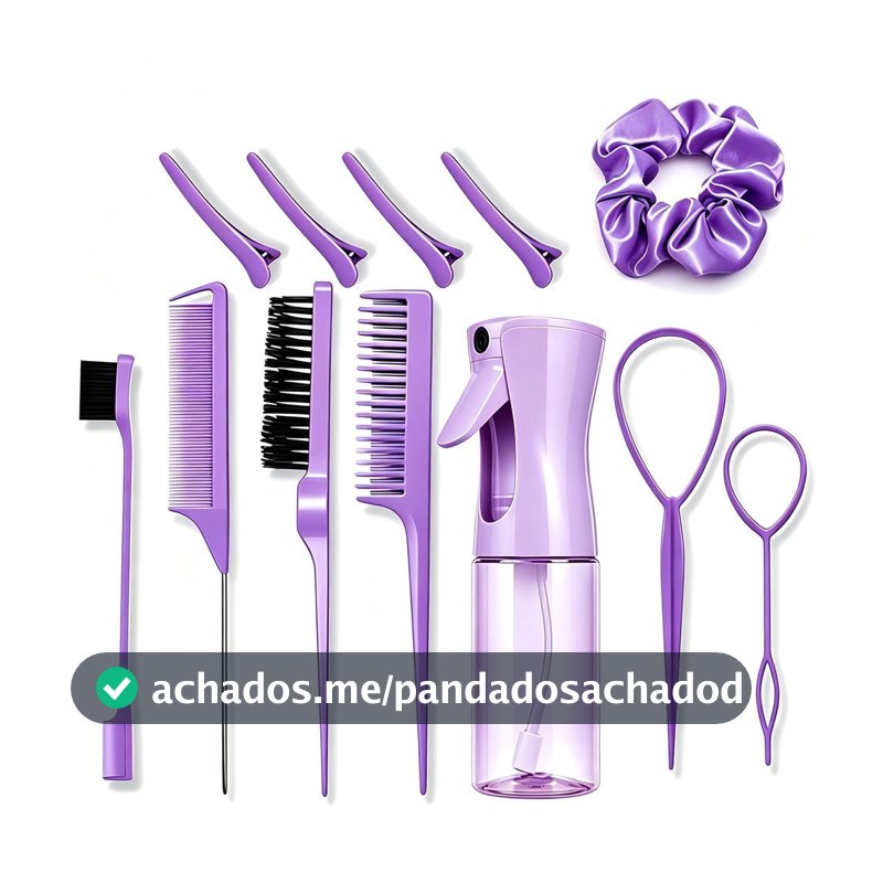 Kit Ferramentas de Cabelo | Opções 3/5/10/11 peças: pente, borrifador, ferramenta trança, clipes e scrunchies