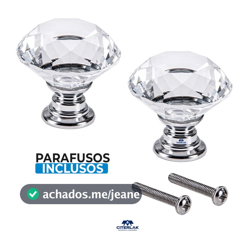 Kit 2 Puxador de Cristal 30mm Cromado Para Gaveta Armário Moveis Portas
