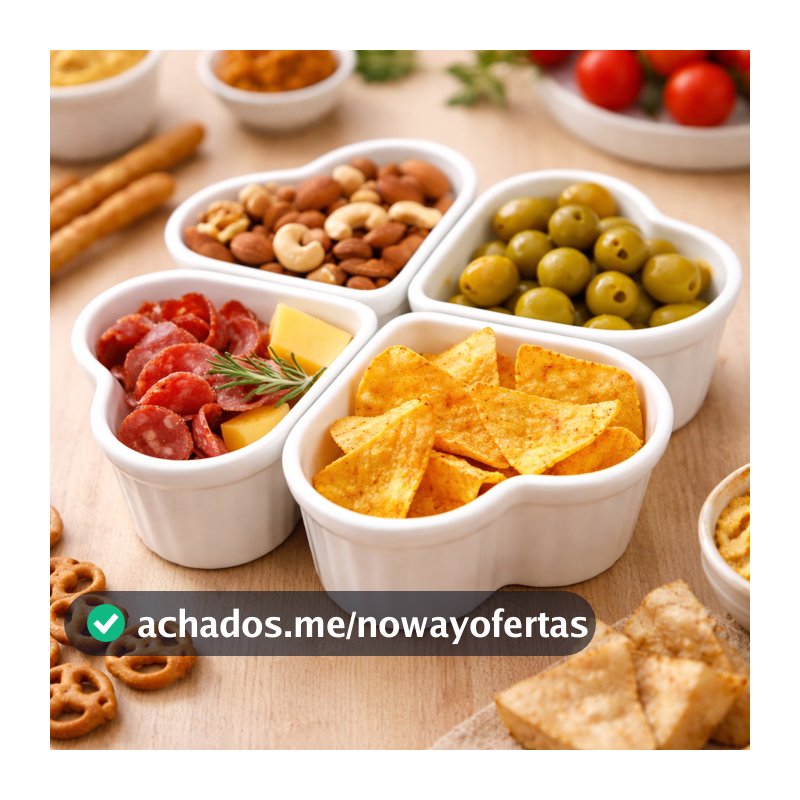 Kit Petisqueira Coração Ramequin de Plástico Forte Pote Petiscos Molhos Maionese Lanches