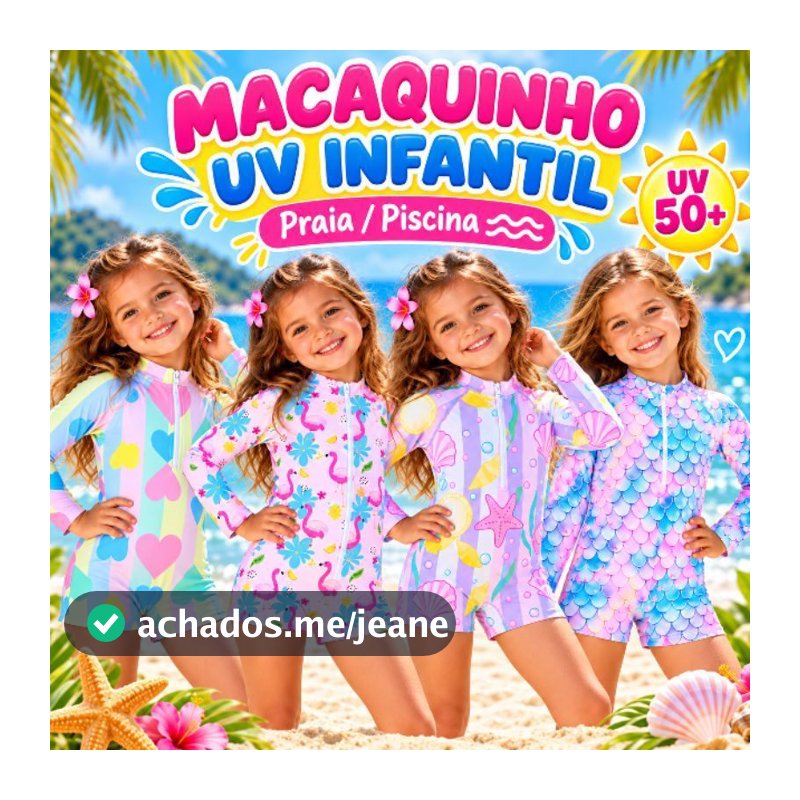 Macaquinho Infantil UV Praia Piscina Natação Biquíni UV Proteção Solar Infantil - Roupa de Praia Menina