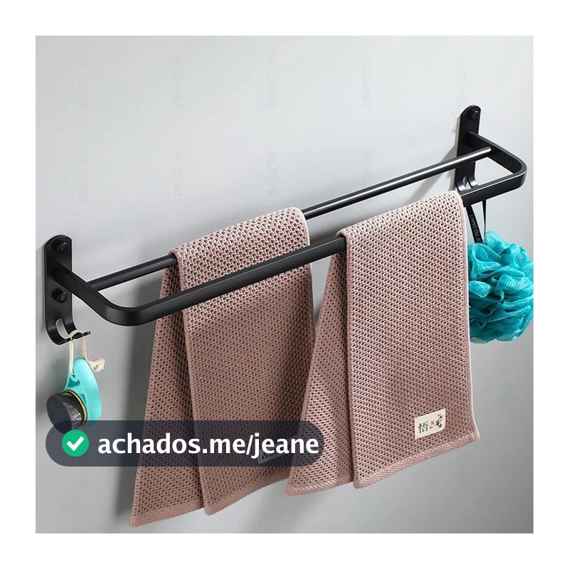 Porta Toalha Simples de Parede em Alumínio Preto para Banheiro com Parafusos