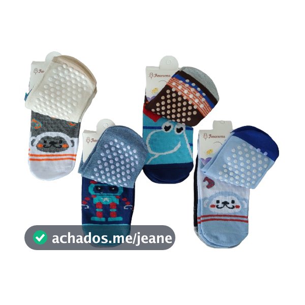 KIT 3, 6 ou 12 Pares de Meia Antiderrapante Infantil Cano Médio Menino Atacado Varejo 0 até 10 Anos
