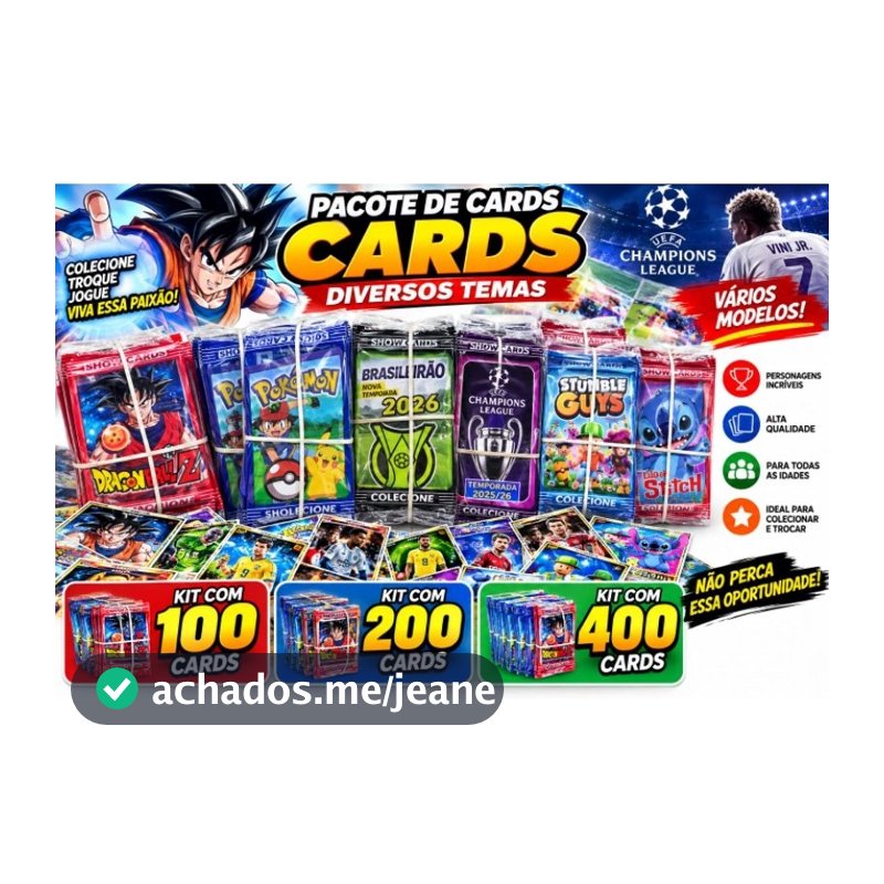 Kit 100/200/400 Cards Figurinhas Para Bater Bafo Trocar Cartas Variados Lembracinha de aniversario