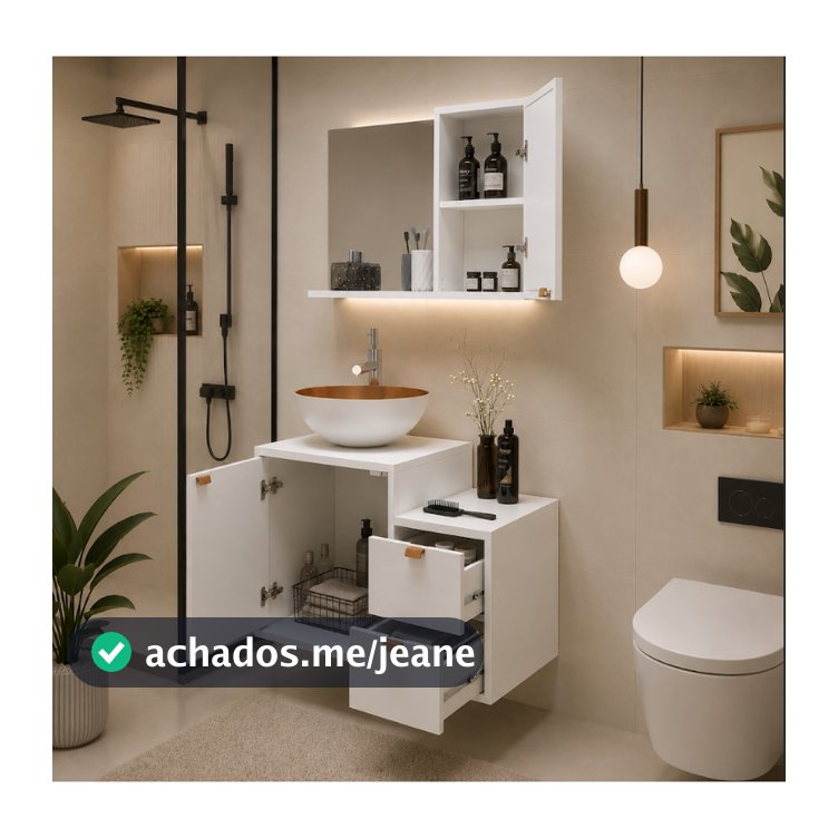 Kit Gabienete Banheiro Completo Com Cuba Espelho E Gavetas Branco Ou Preto Premium