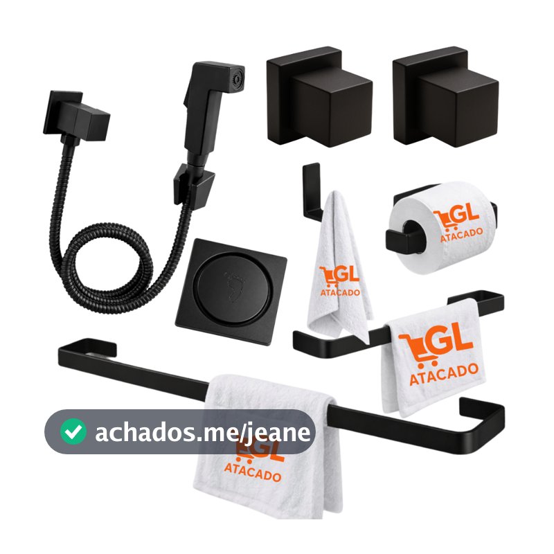 Kit Banheiro Preto Fosco Luxo Completo Kit 4 Peças Ducha Higiênica Ralo Click Preto Luxo Kit Acessórios Premium ABS
