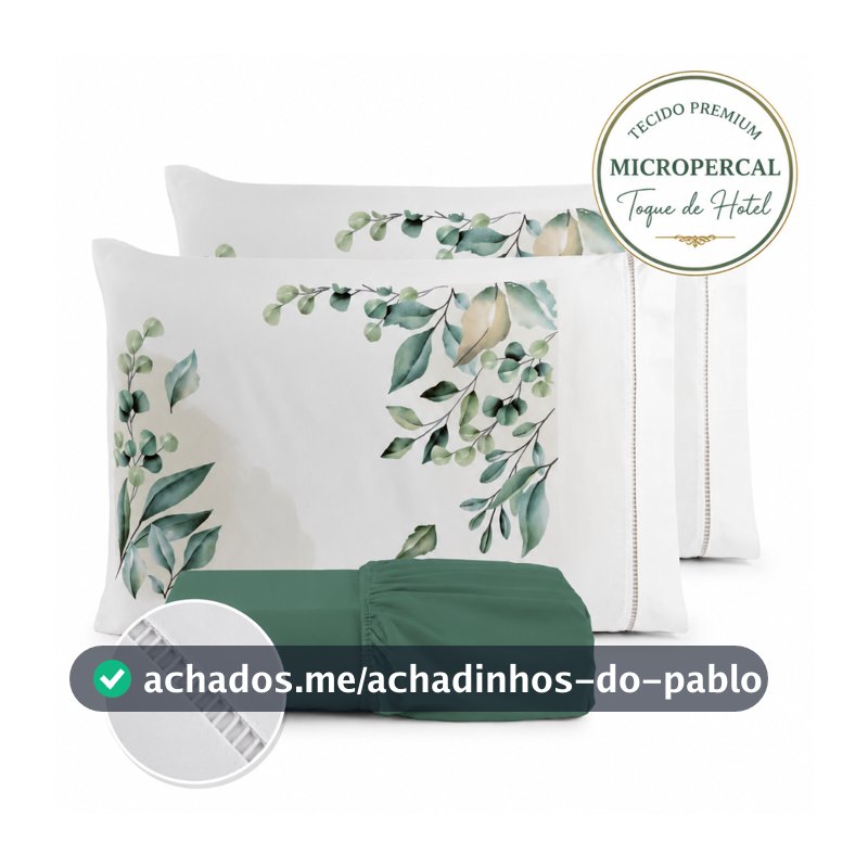 Jogo De Lençol Queen 3 Peças Micropercal Estampado Folhagem Toque Acetinado Com Elástico -CASAL/KING