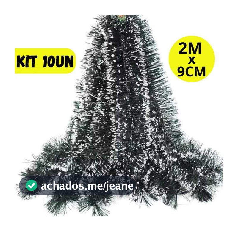 Kit 10 Festão Natal Verde Nevado 2m x 9cm Decoração Arvore De Natal Fosco