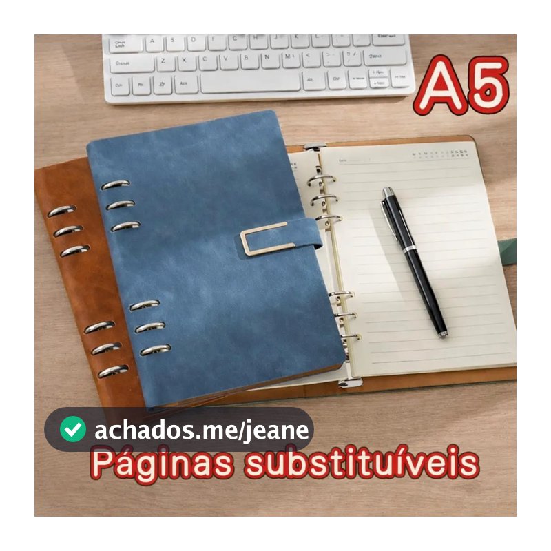 Caderno A5 De Folhas Removíveis Com mais 100 folhas Extras Para Estudo e Escritório