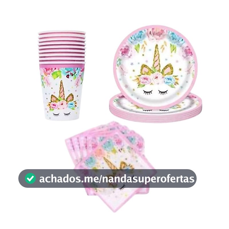 Kit Festa Unicórnio 10 Copos + 10 Pratos Descartável + 10 Guardanapo Descartáveis Aniversario Unicórnio Decoração Festa