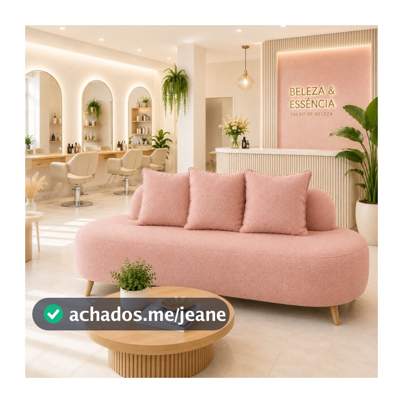 Sofá Curvo 3 Lugares Orgânico  Bouclê 1,80m Sala Studio Com 03 Almofadas Visammer Decor