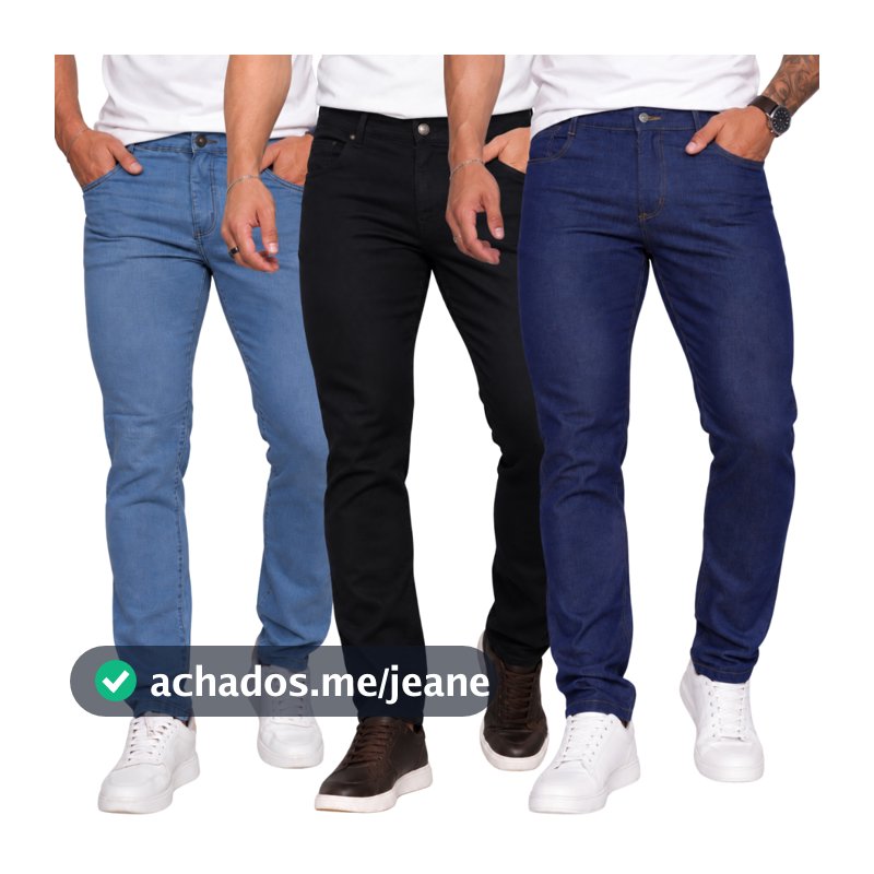 Kit 3 Calças Jeans Masculina Tradicional Corte Reto Com Lycra Premium Trabalho ou Passeio