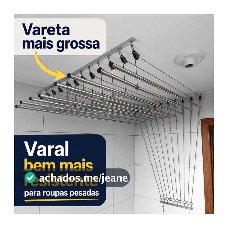 Varal de Teto Com Varetas de Alumínio Grossa 1/2"