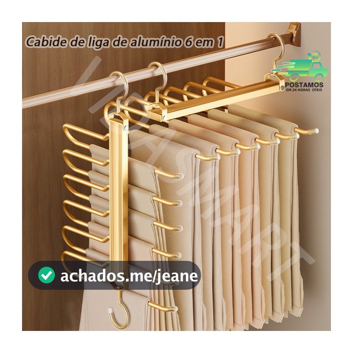 Cabide Multifuncional Retrátil alumínio Organizador Calças Roupas 6 em 1 Dobrável Economiza Espaço