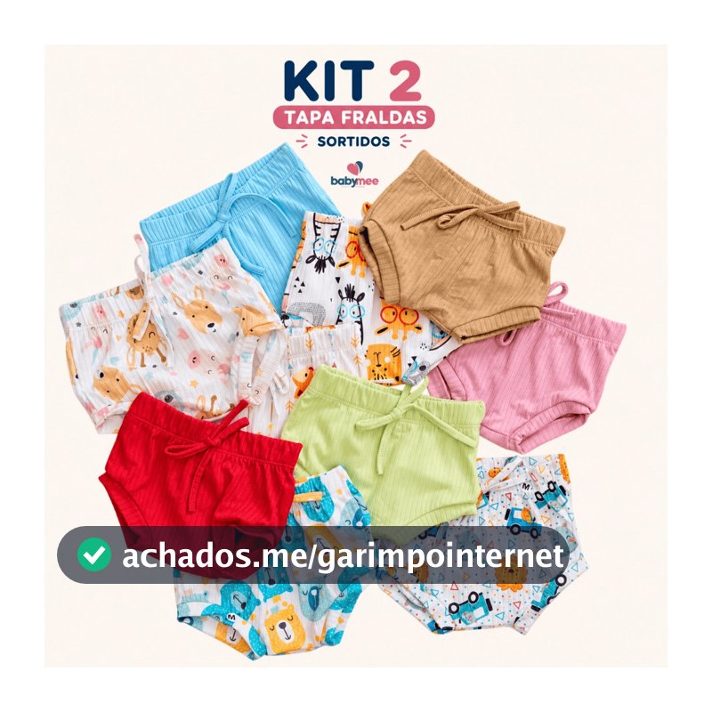 Kit 2 Tapa Fralda Shorts Sortido Canelado Bebê Liso e Estampado Menina ou Menino