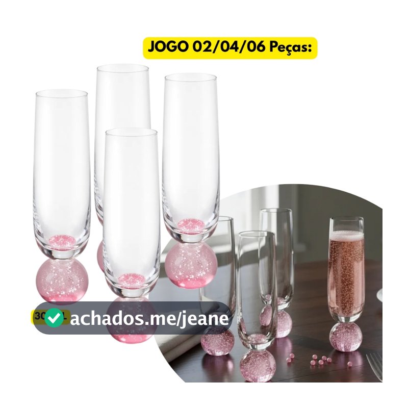 Jogo Kit 02/04/06 Taças Vidro Cristal 300ML Orbe Rose Champanhe Bubble Esfera Drink Luxo Chique