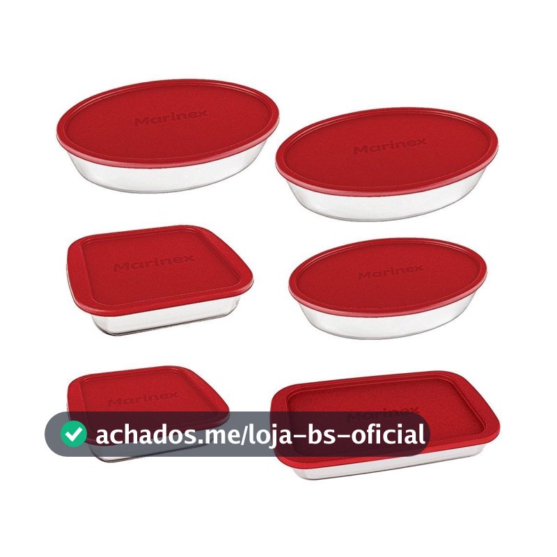 Conjunto de Assadeiras de Vidro Marinex com Tampa Vermelha 6 Peças