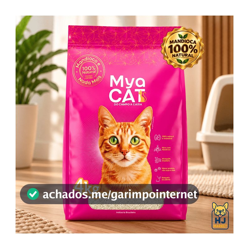 Areia Gatos Mya Cat 100% Mandioca Biodegradável Grãos Finos Higiênica 4kg