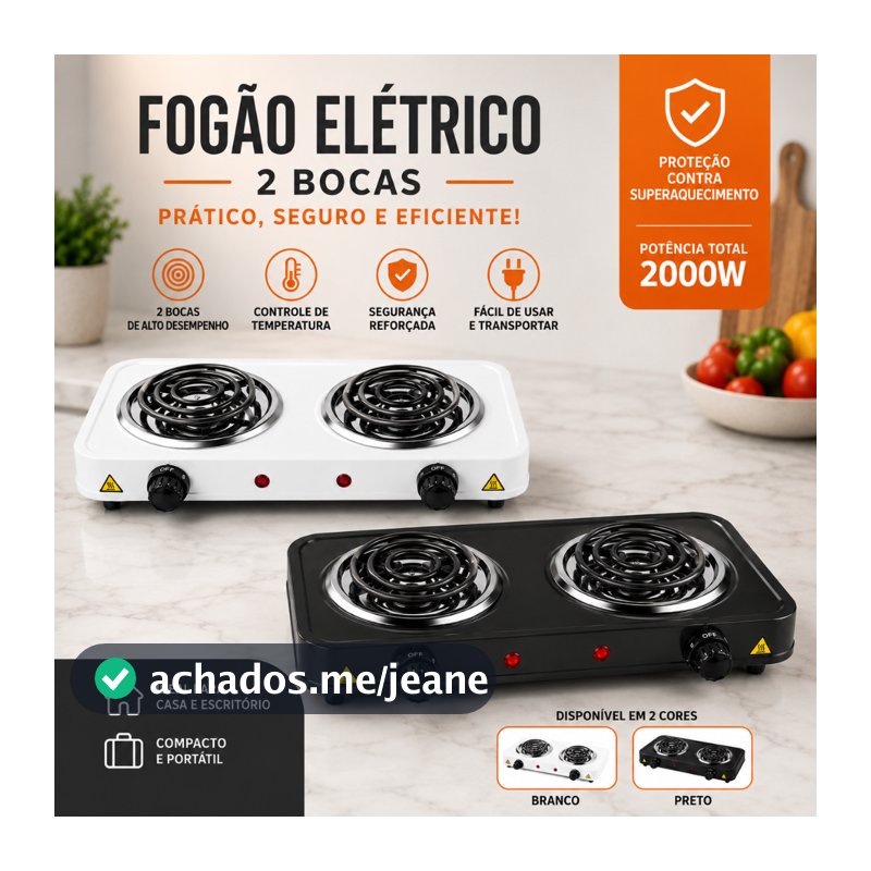 Fogareiro Elétrico 2 Bocas Portátil Camping Cooktop Cozinha 110v 220v Viagem Premium Cooktop